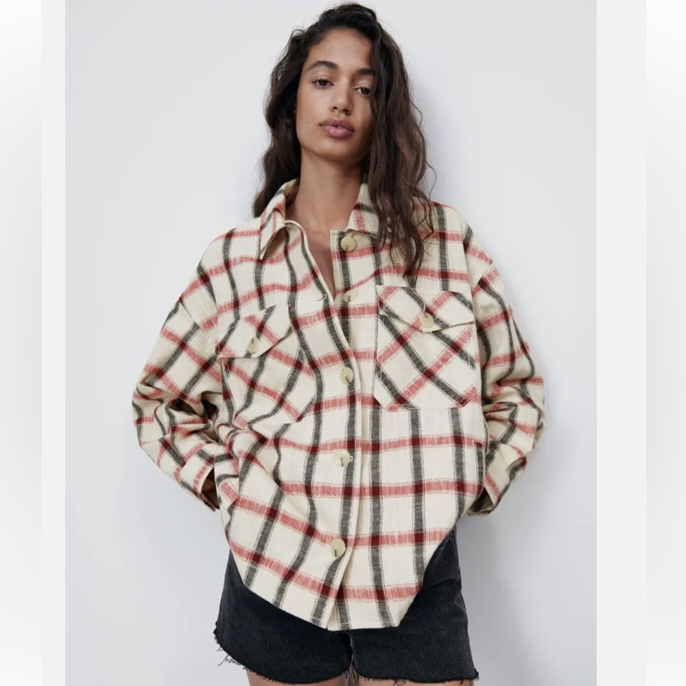 Zara Plaid Overshirt Flannel Top